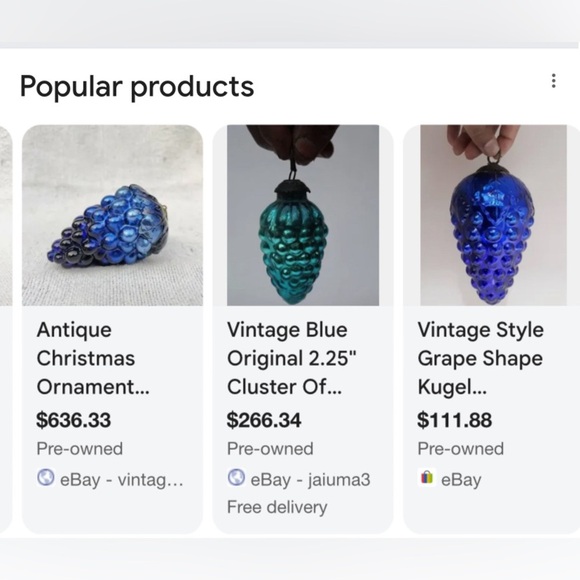 Glass German Kugel Blue Grape Cluster Ornaments - Picture 4 of 4